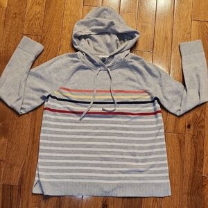 Charter Club Striped Knit Hoodie Sweater Women’s Large Gray